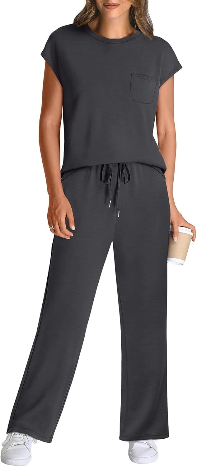 🔥 Hot selling model-2 Piece Sets for Women Casual Summer Travel Vacation Outfits Cap Sleeve Lounge Set