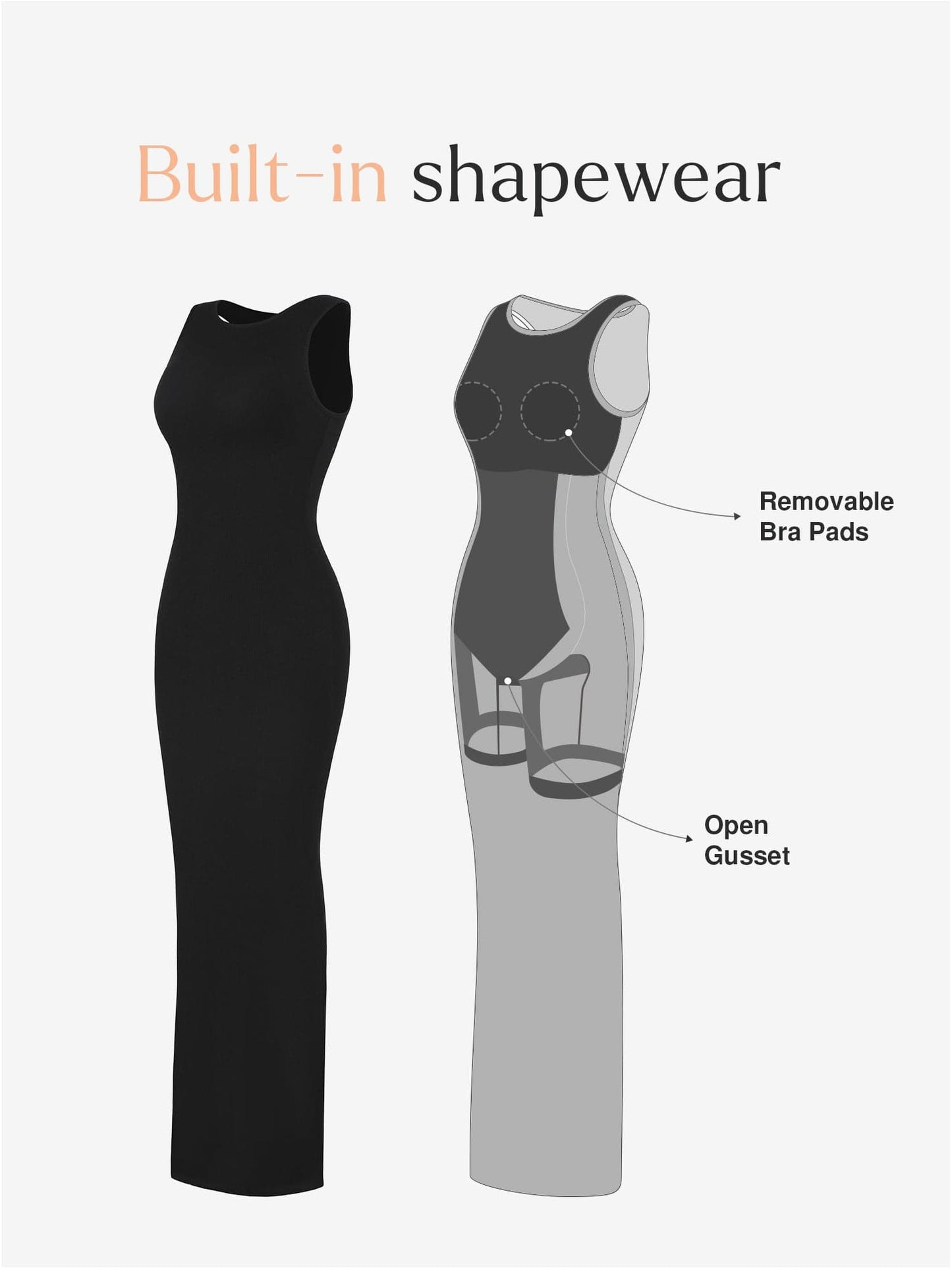 🔥Flash Sale⚡Shapewear Modal Sleeveless Crew Neck Slimming Maxi Dress