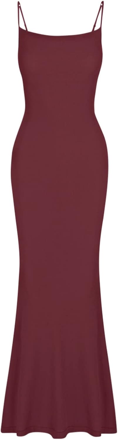 Women's Basic Sexy Lounge Slip Long Dress Elegant Sleeveless Backless Ribbed Bodycon Maxi Dresses