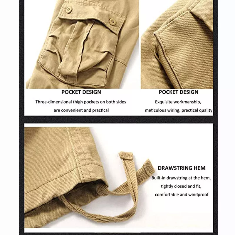 Men's Cargo Pants 100% Cotton Work Trousers Tactical Combat Outdoor Hiking Pant
