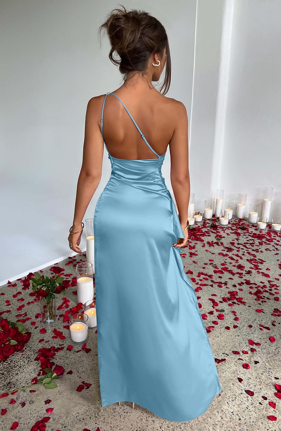 Women's Sexy One Shoulder High Split Cocktail Wedding Party Maxi Dress