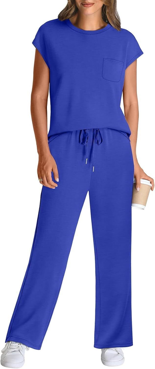 🔥 Hot selling model-2 Piece Sets for Women Casual Summer Travel Vacation Outfits Cap Sleeve Lounge Set