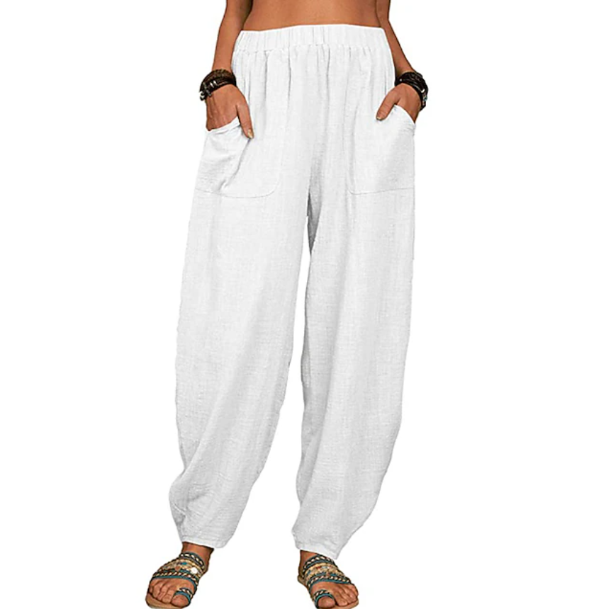 Women's Cotton Linen Pants Baggy Pants Harem Pants Comfort Solid Color Pocket Elastic Waist Causal