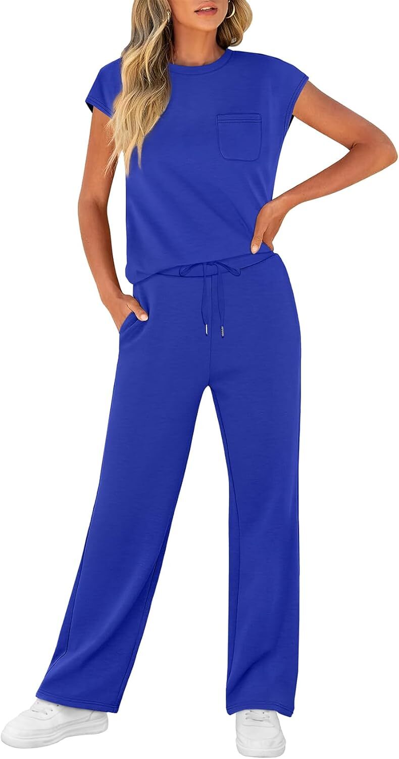 🔥 Hot selling model-2 Piece Sets for Women Casual Summer Travel Vacation Outfits Cap Sleeve Lounge Set