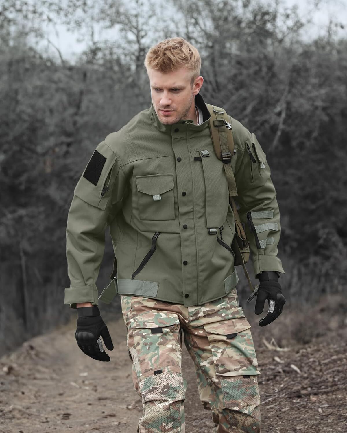 Military Jacket for Men 1000D Cordura Tactical Jacket Hard Shell Water Resistant Army Jacket Coat Hiking Bushcraft