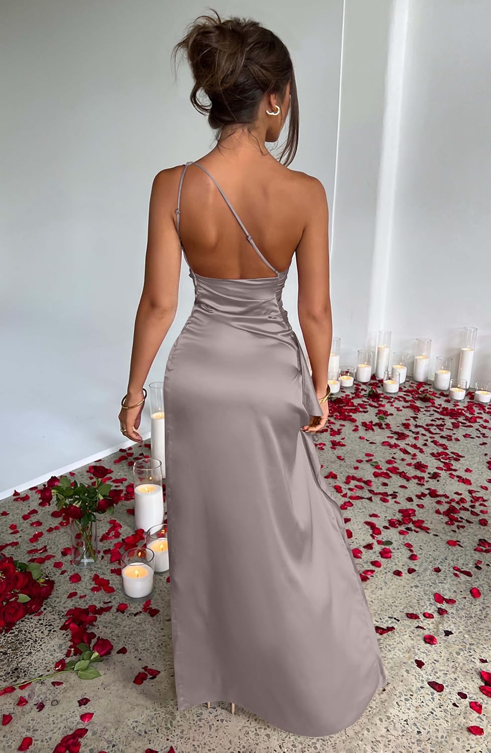 Women's Sexy One Shoulder High Split Cocktail Wedding Party Maxi Dress