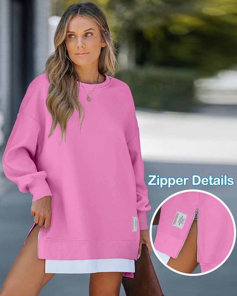 Womens Long Sleeve Zipper Slit Oversized Sweatshirt 2025 Casual Pullover Zipper Hoodies Fall Clothes
