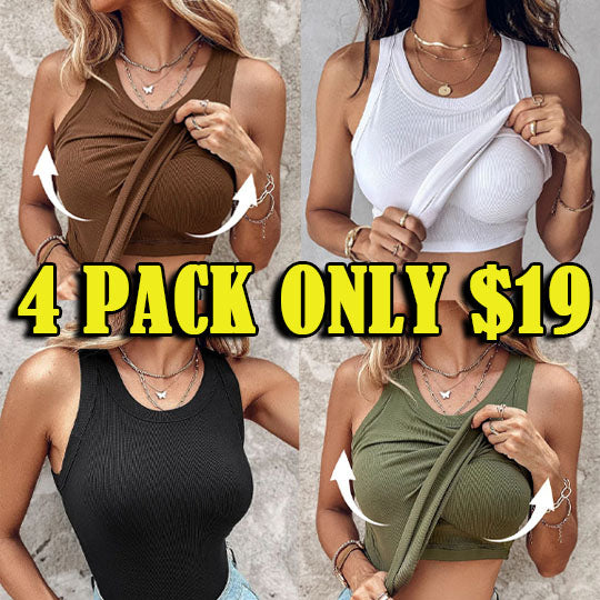 Round Neck Built-in Bra Ribbed Tank Top