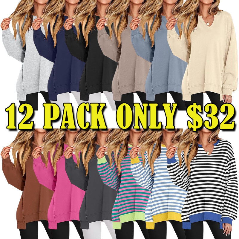 Womens Oversized Sweatshirt V Neck Long Sleeve Tunic Lightweight Pullover