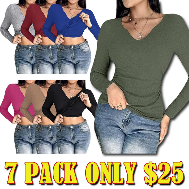 Women Built-in Self Bra Notch Neck Long Sleeve Shirts Tops Ruched Waist Rib-Knit Top