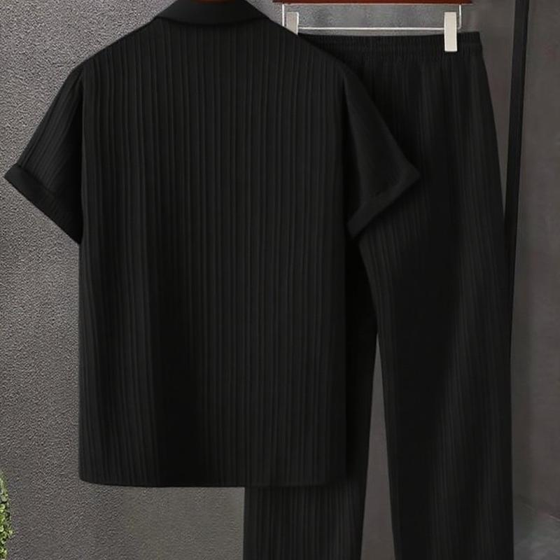 Men's 2pcs Button Front Maroon Shirt & Drawstring Pocket Pants Set