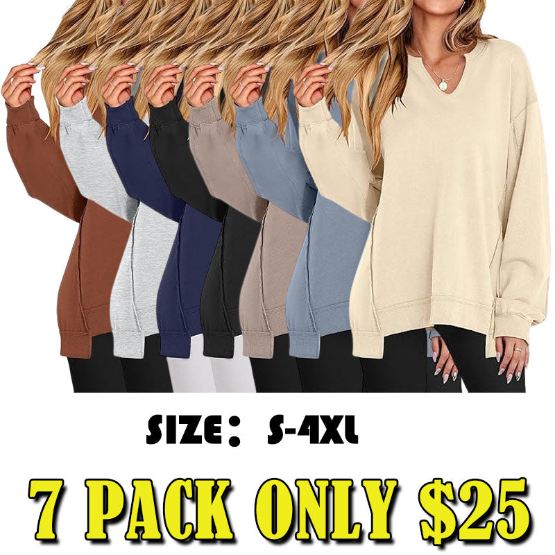 Womens Oversized Sweatshirt V Neck Long Sleeve Tunic Lightweight Pullover
