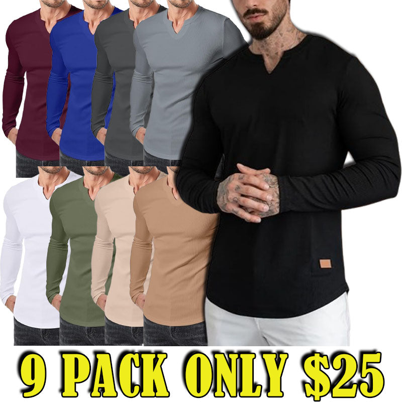 Men's Plain Casual Muscle Shirts for Men Slim Fitted T Shirt V-Neck Longline Ribbed Tees