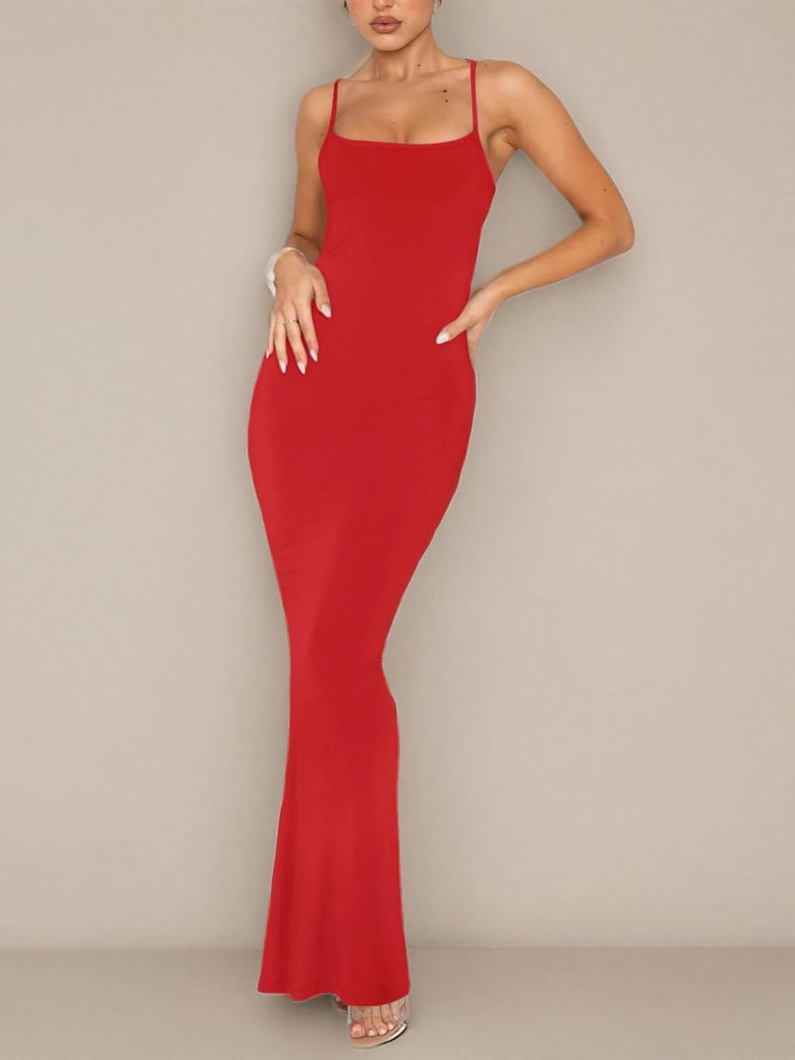 Women's Basic Sexy Lounge Slip Long Dress Elegant Sleeveless Backless Ribbed Bodycon Maxi Dresses