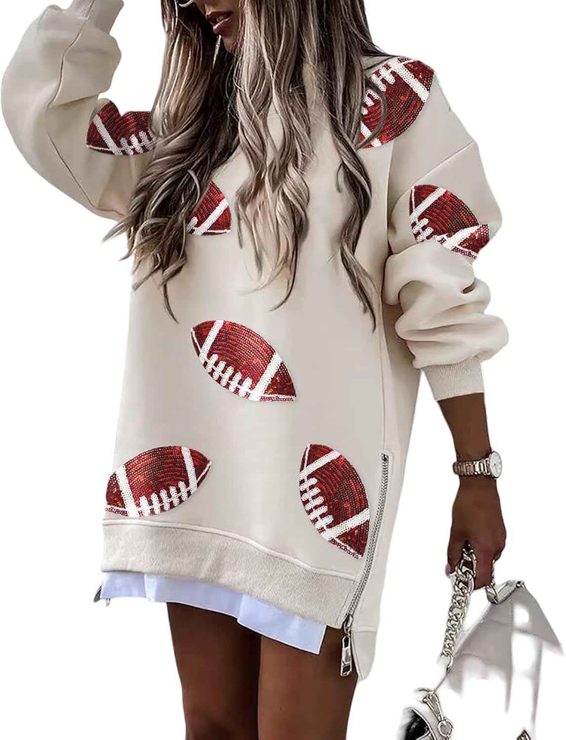 Womens Long Sleeve Zipper Slit Oversized Sweatshirt 2025 Casual Pullover Zipper Hoodies Fall Clothes