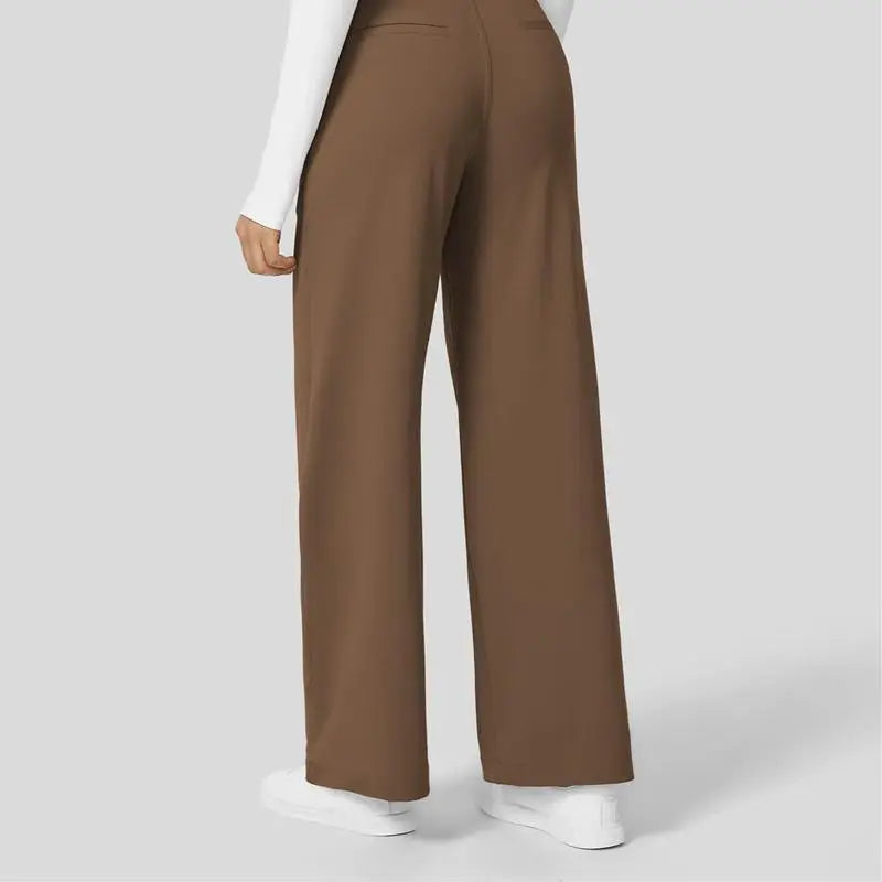 High Waisted Plicated Side Pocket Straight Leg Work Pants