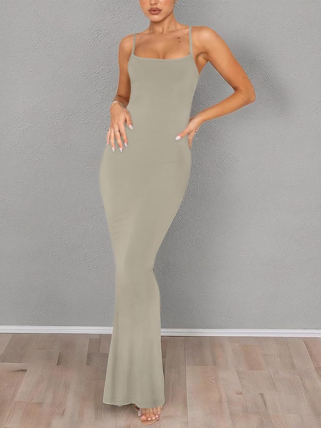Women's Basic Sexy Lounge Slip Long Dress Elegant Sleeveless Backless Ribbed Bodycon Maxi Dresses