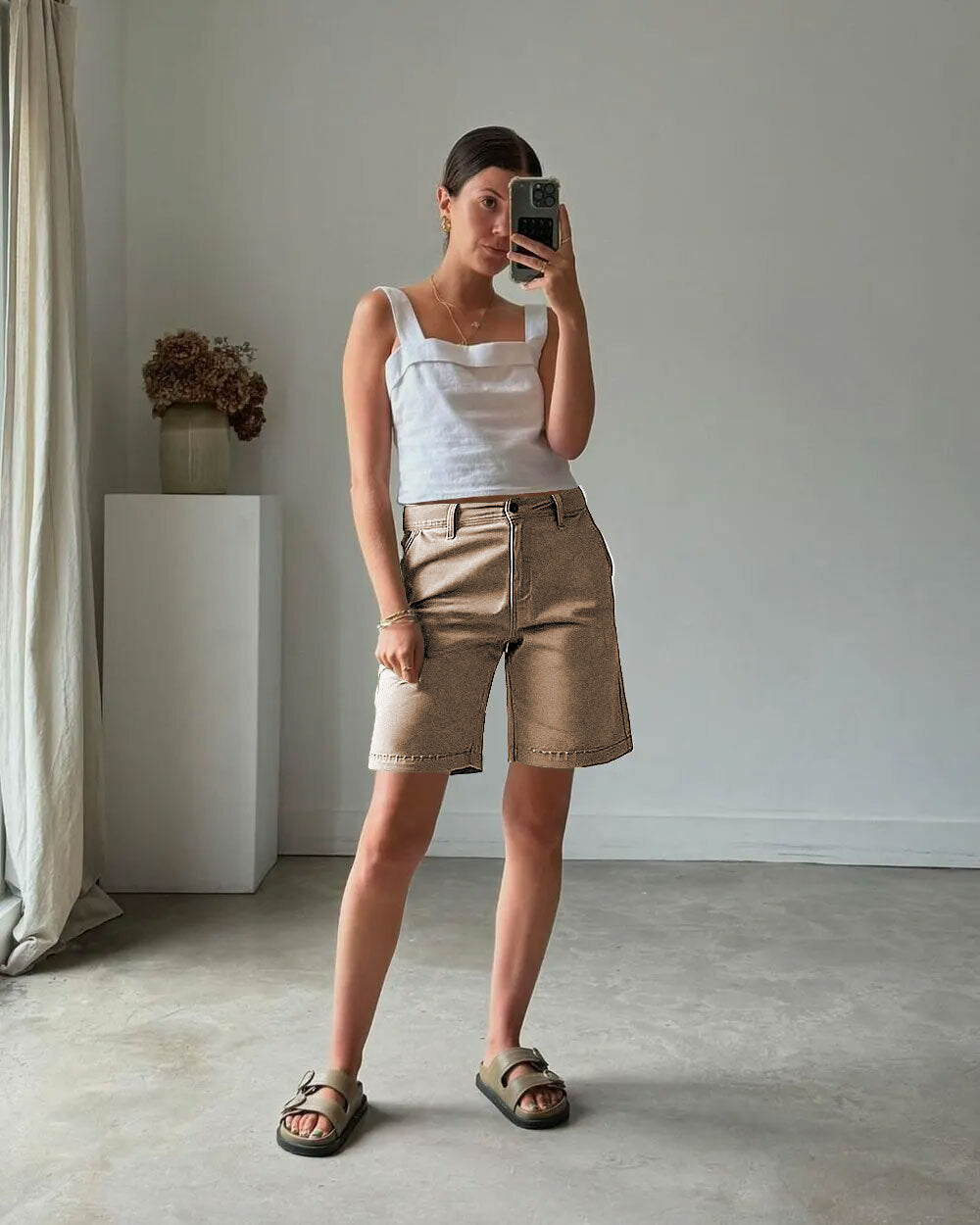 Solid Mid Waist Mid Thigh Shorts🔥🔥