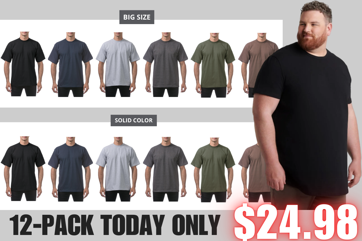 š„Men's 12-Pack Oversized Heavyweight Cotton Short Sleeve Crew Neck T-shirts