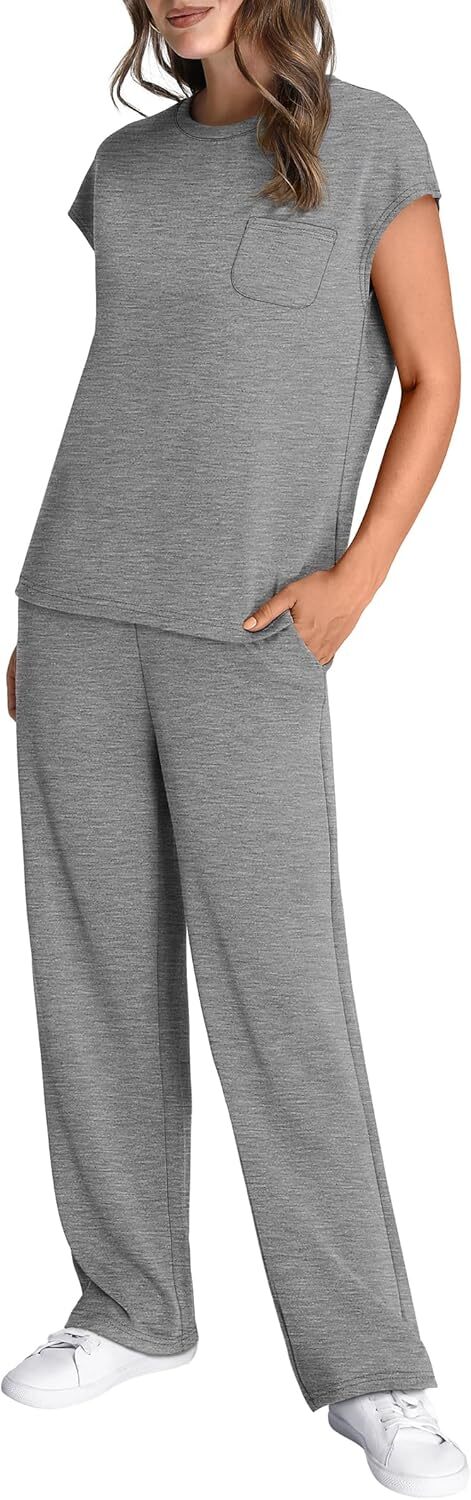 🔥 Hot selling model-2 Piece Sets for Women Casual Summer Travel Vacation Outfits Cap Sleeve Lounge Set