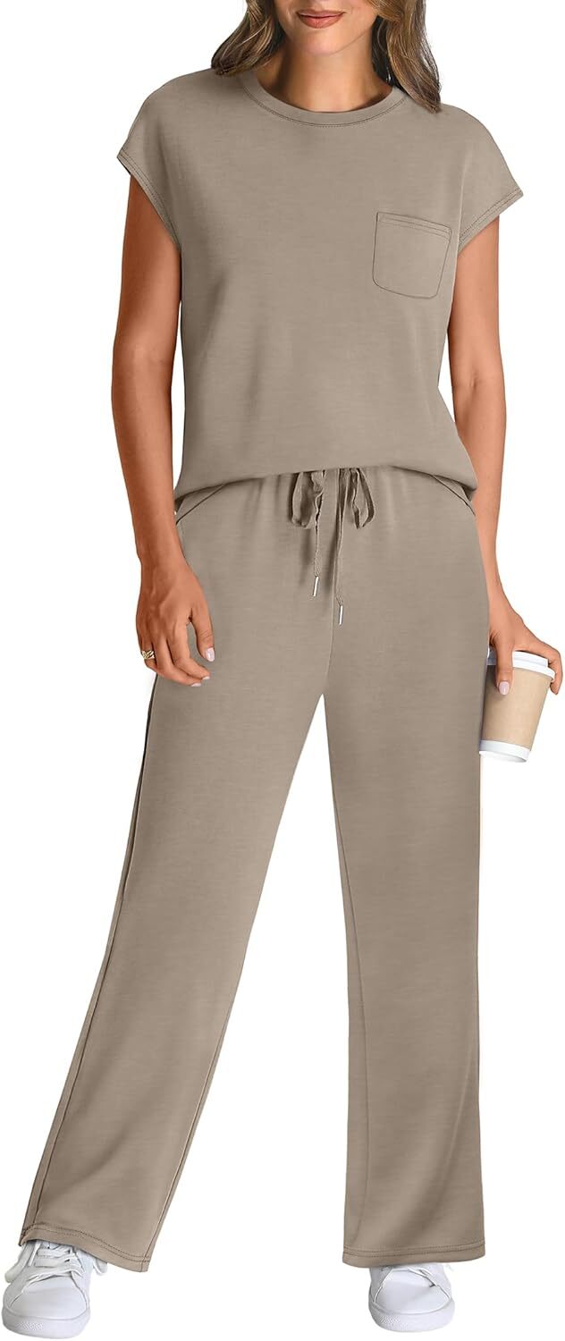 🔥 Hot selling model-2 Piece Sets for Women Casual Summer Travel Vacation Outfits Cap Sleeve Lounge Set