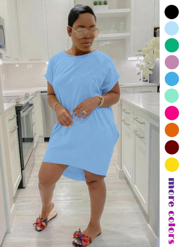 264 women's solid color pocket dress, loose pocket dress, dress, breathable and comfortable dress, outdoor casual party dress