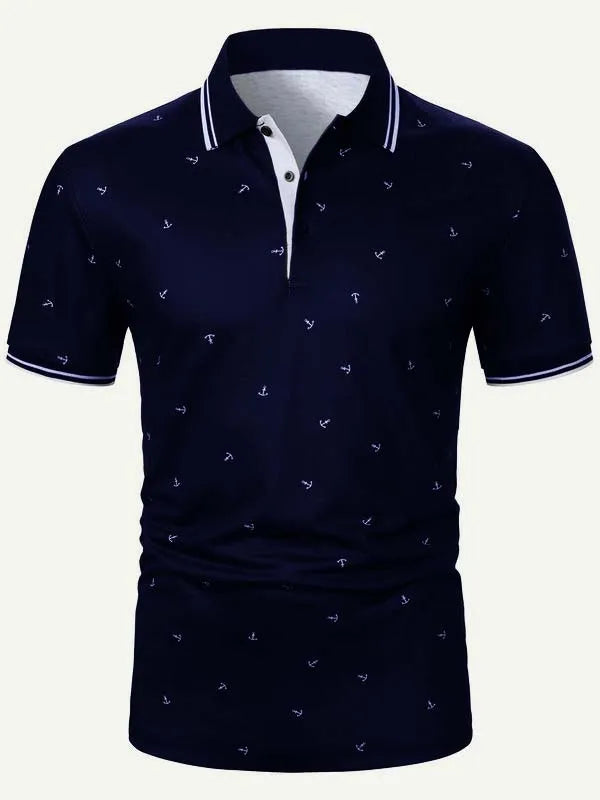 Men's Anchor Print Short Sleeve Polo Shirt