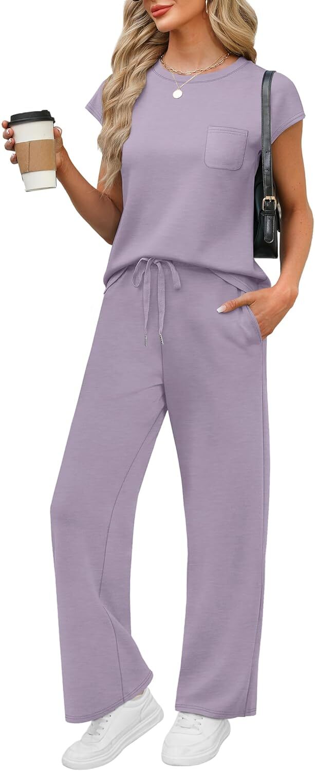 🔥 Hot selling model-2 Piece Sets for Women Casual Summer Travel Vacation Outfits Cap Sleeve Lounge Set