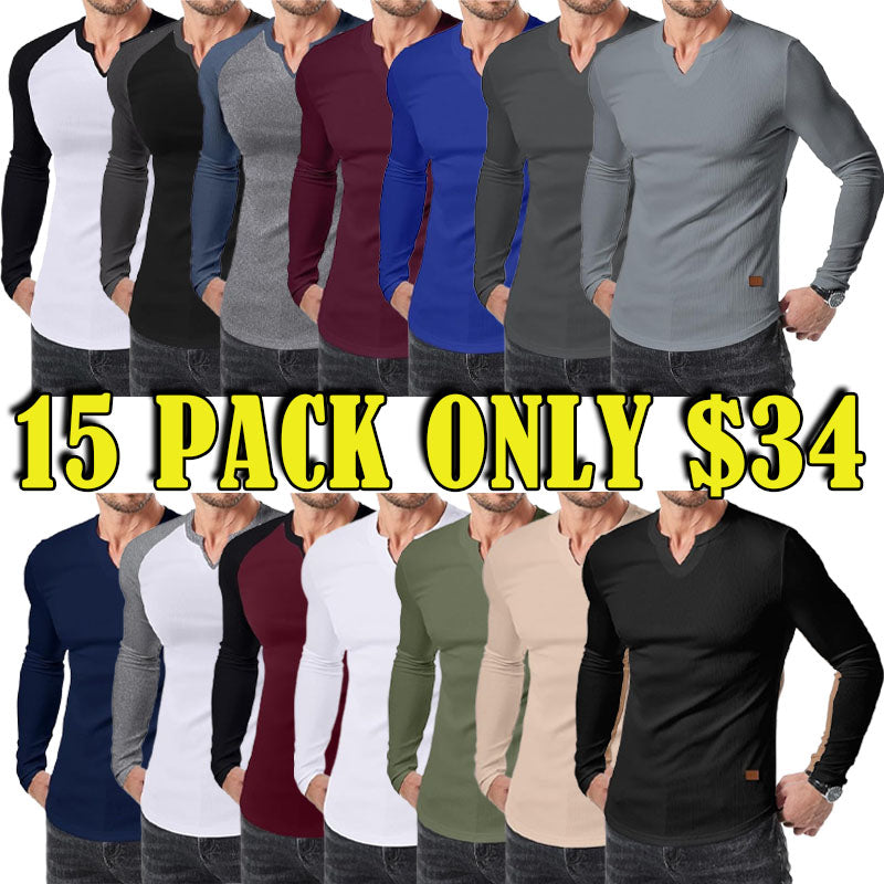 Men's Plain Casual Muscle Shirts for Men Slim Fitted T Shirt V-Neck Longline Ribbed Tees