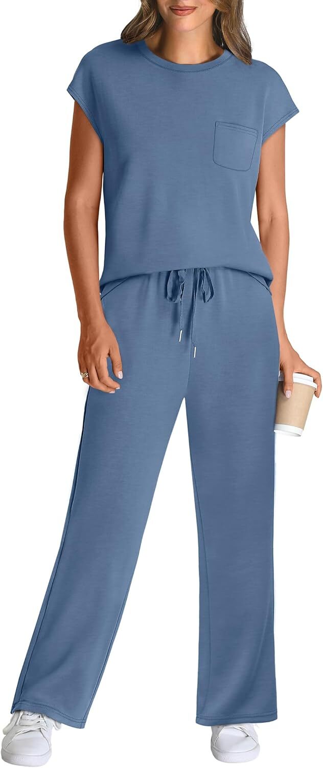 🔥 Hot selling model-2 Piece Sets for Women Casual Summer Travel Vacation Outfits Cap Sleeve Lounge Set