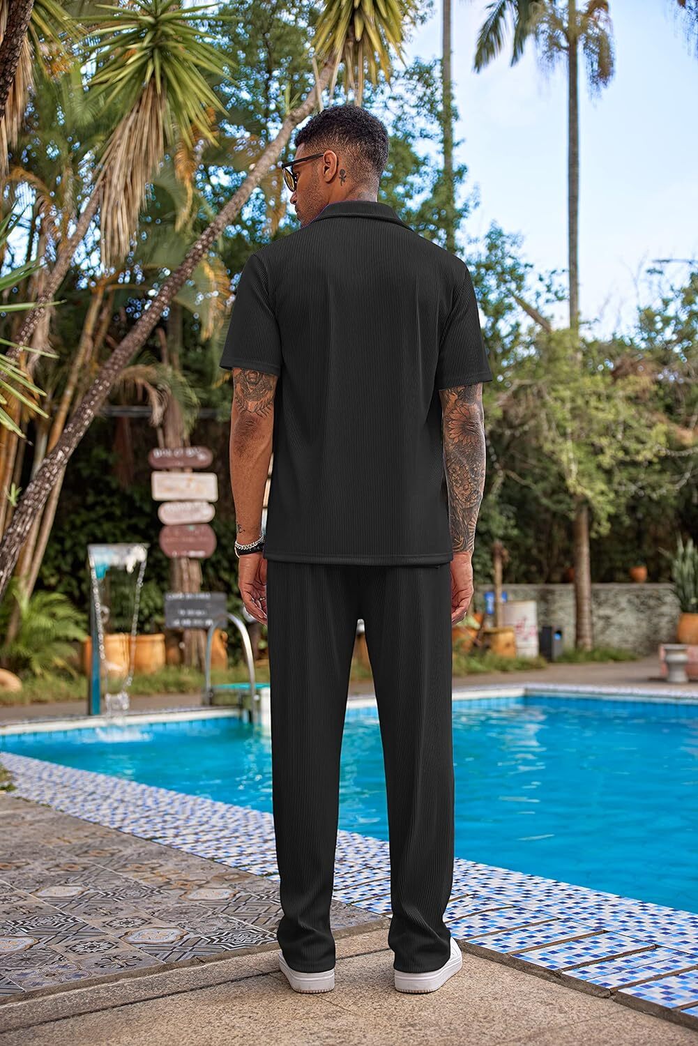 Men's 2 Piece Outfit Casual Short Sleeve Button Down Shirt Beach Summer Loose Pant Sets