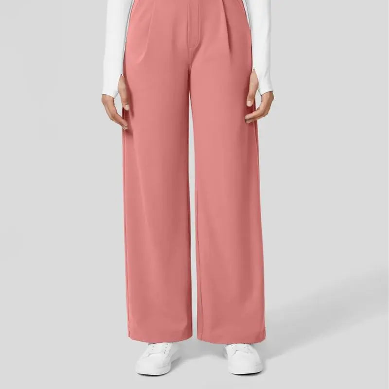 High Waisted Plicated Side Pocket Straight Leg Work Pants
