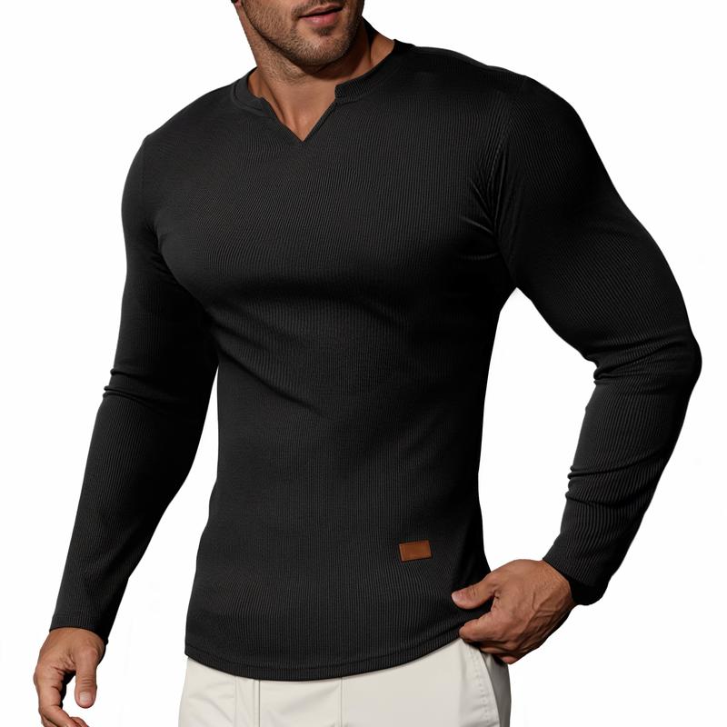 Men's Plain Casual Muscle Shirts for Men Slim Fitted T Shirt V-Neck Longline Ribbed Tees