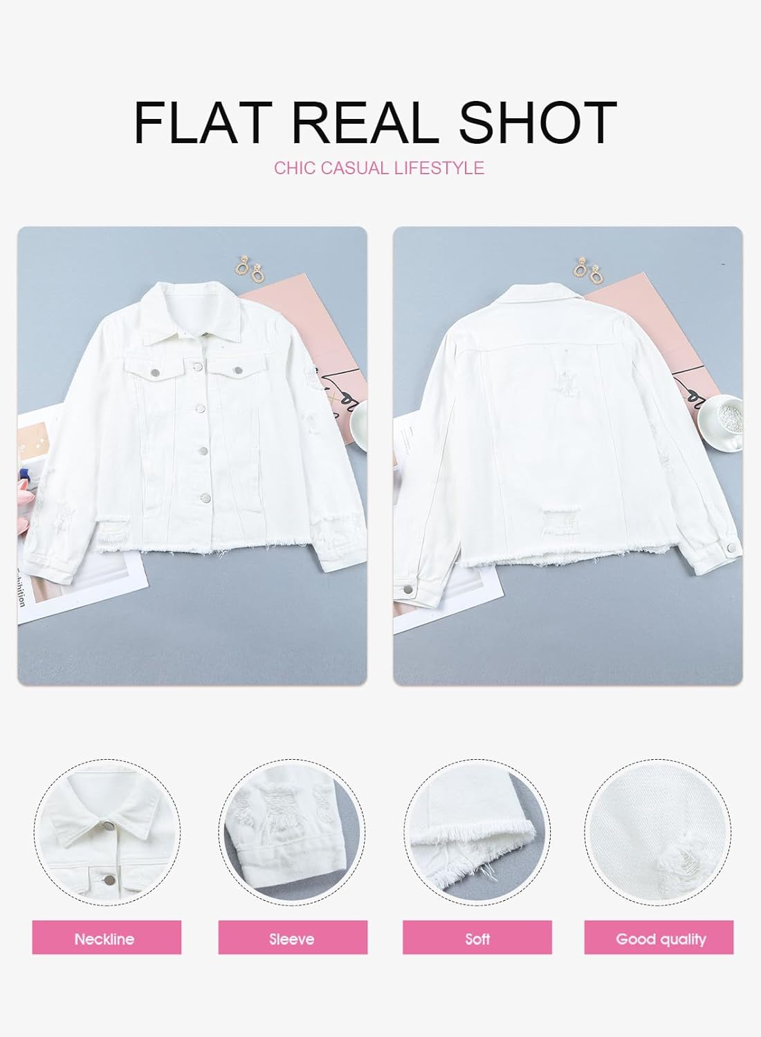 Womens Boyfriend Washed Crop Denim Jean Jacket Coat