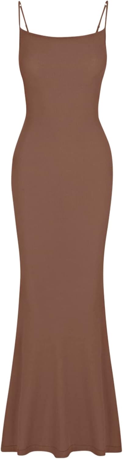 Women's Basic Sexy Lounge Slip Long Dress Elegant Sleeveless Backless Ribbed Bodycon Maxi Dresses