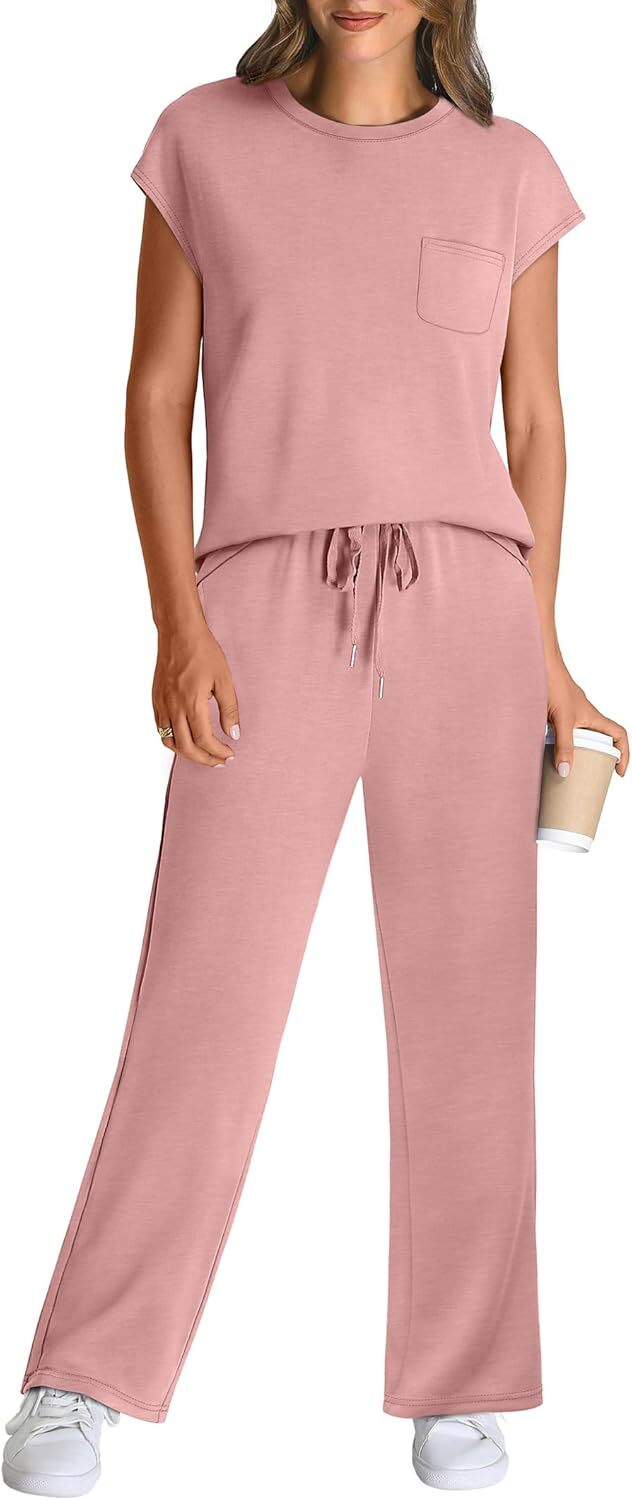 🔥 Hot selling model-2 Piece Sets for Women Casual Summer Travel Vacation Outfits Cap Sleeve Lounge Set