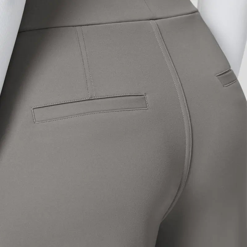 High Waisted Plicated Side Pocket Straight Leg Work Pants
