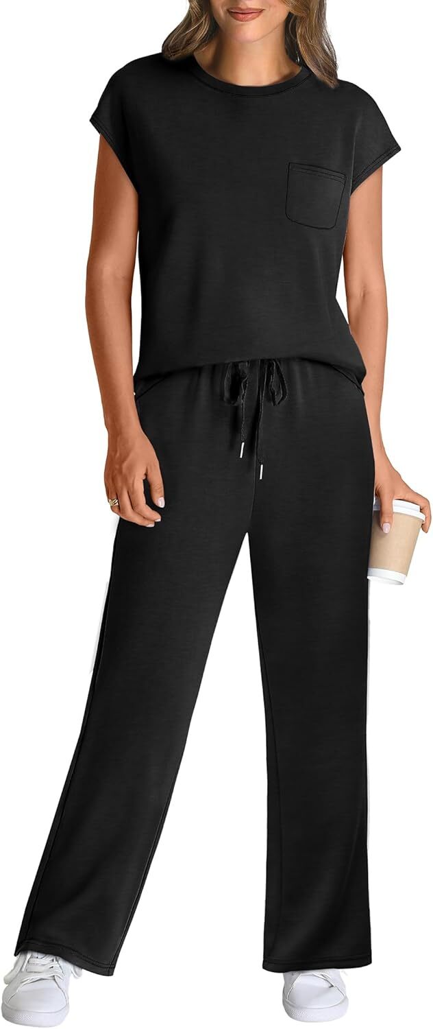 🔥 Hot selling model-2 Piece Sets for Women Casual Summer Travel Vacation Outfits Cap Sleeve Lounge Set