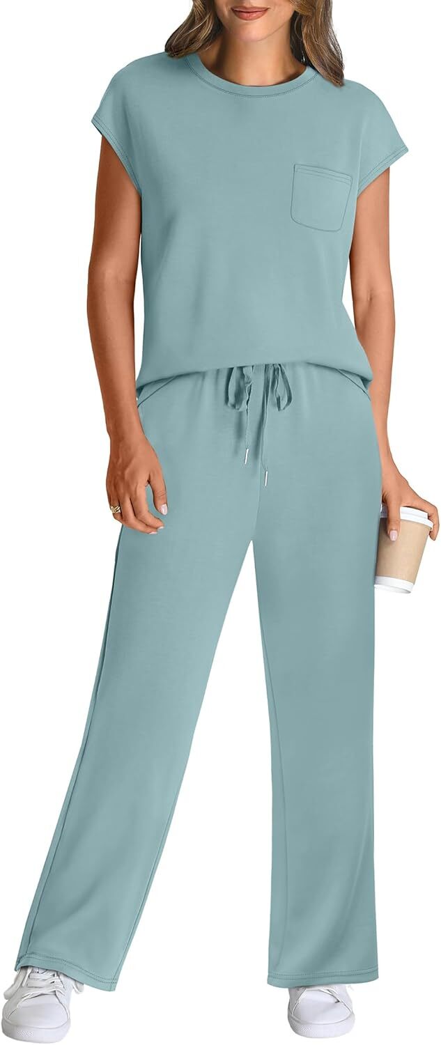 🔥 Hot selling model-2 Piece Sets for Women Casual Summer Travel Vacation Outfits Cap Sleeve Lounge Set