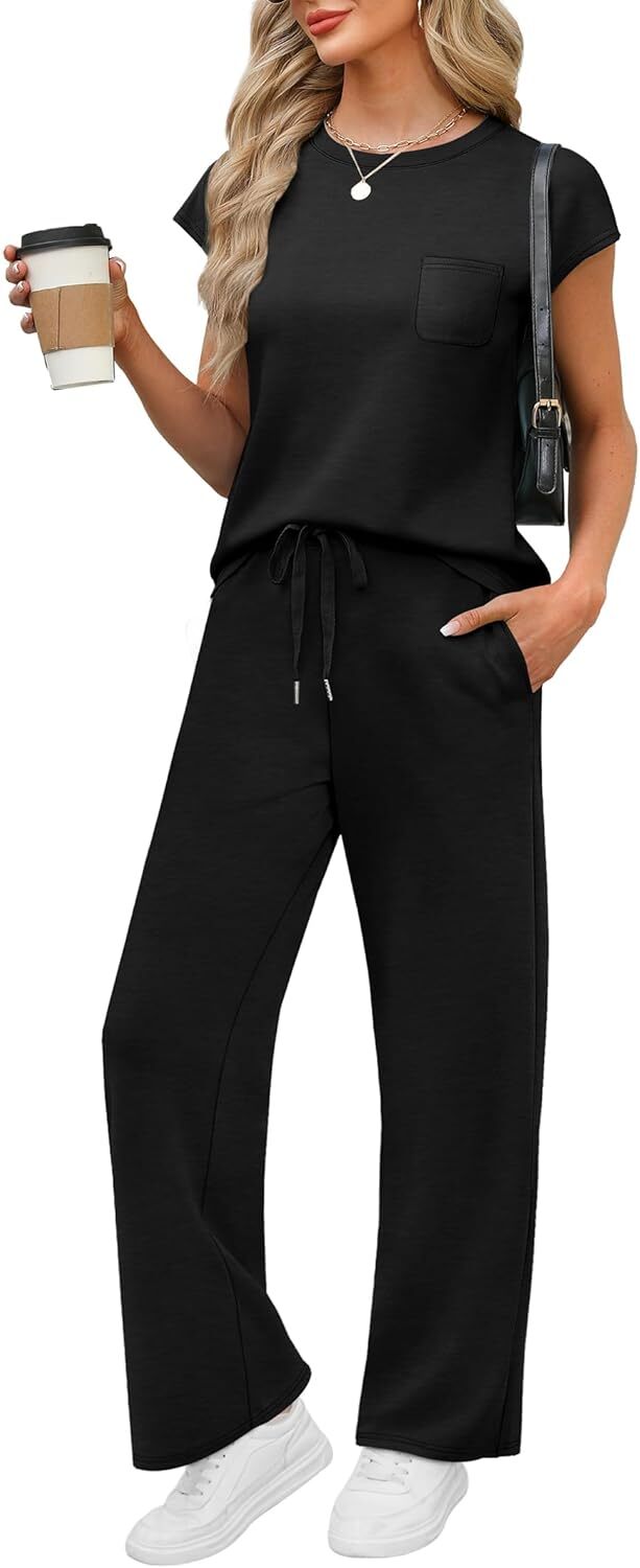🔥 Hot selling model-2 Piece Sets for Women Casual Summer Travel Vacation Outfits Cap Sleeve Lounge Set