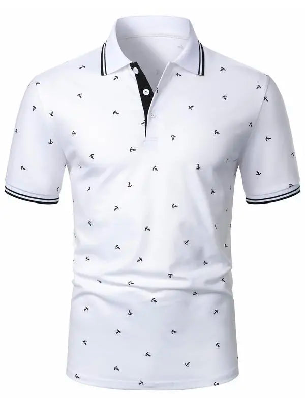 Men's Anchor Print Short Sleeve Polo Shirt