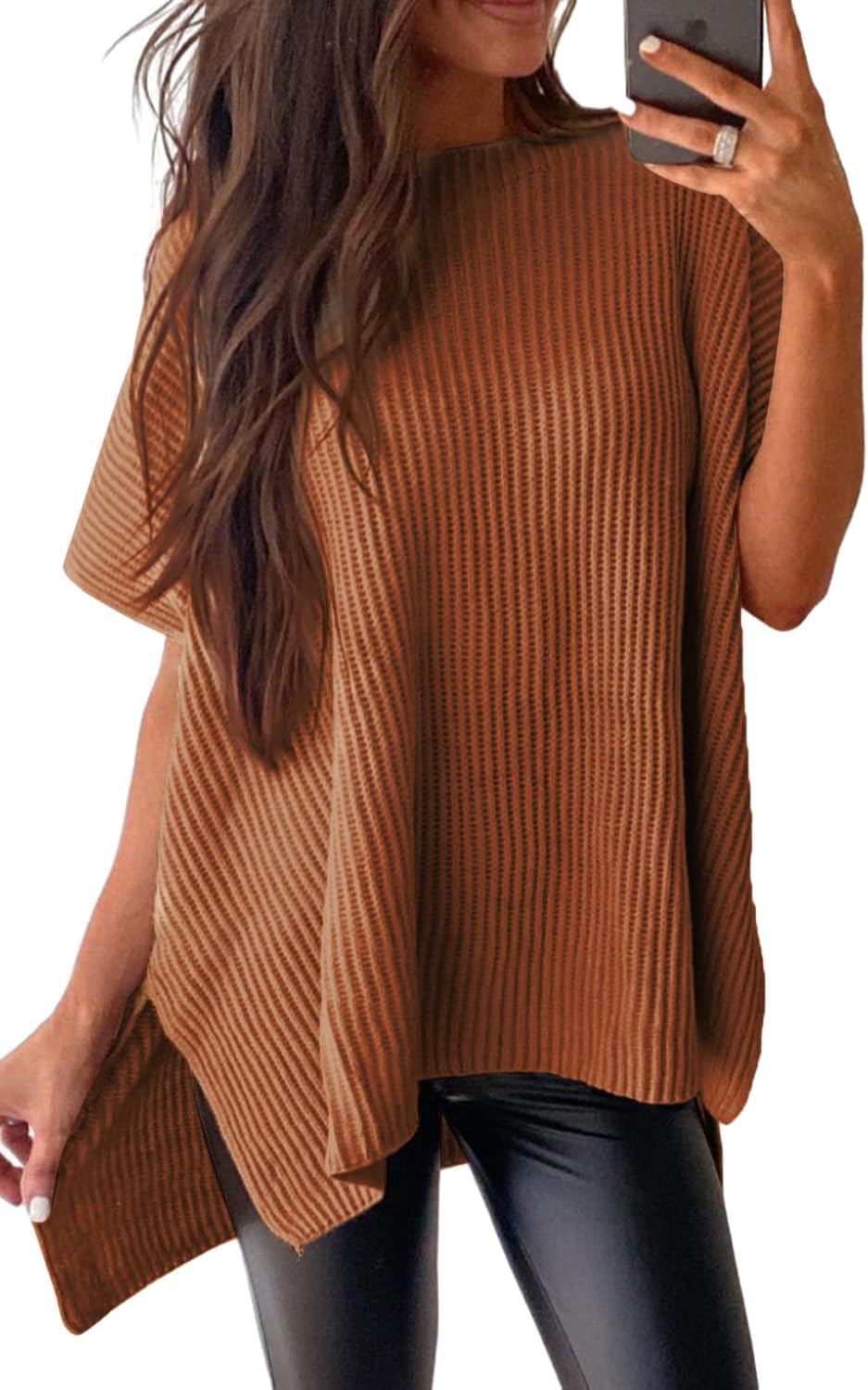Womens Tops Crewneck Short Sleeve Sweater Causal Tunic Tops Lightweight Summer Sweaters for Women