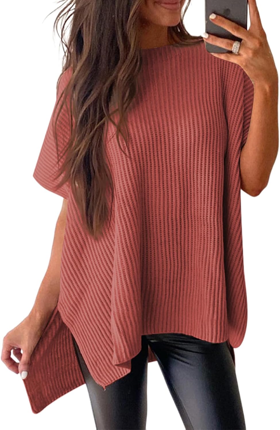 Womens Tops Crewneck Short Sleeve Sweater Causal Tunic Tops Lightweight Summer Sweaters for Women