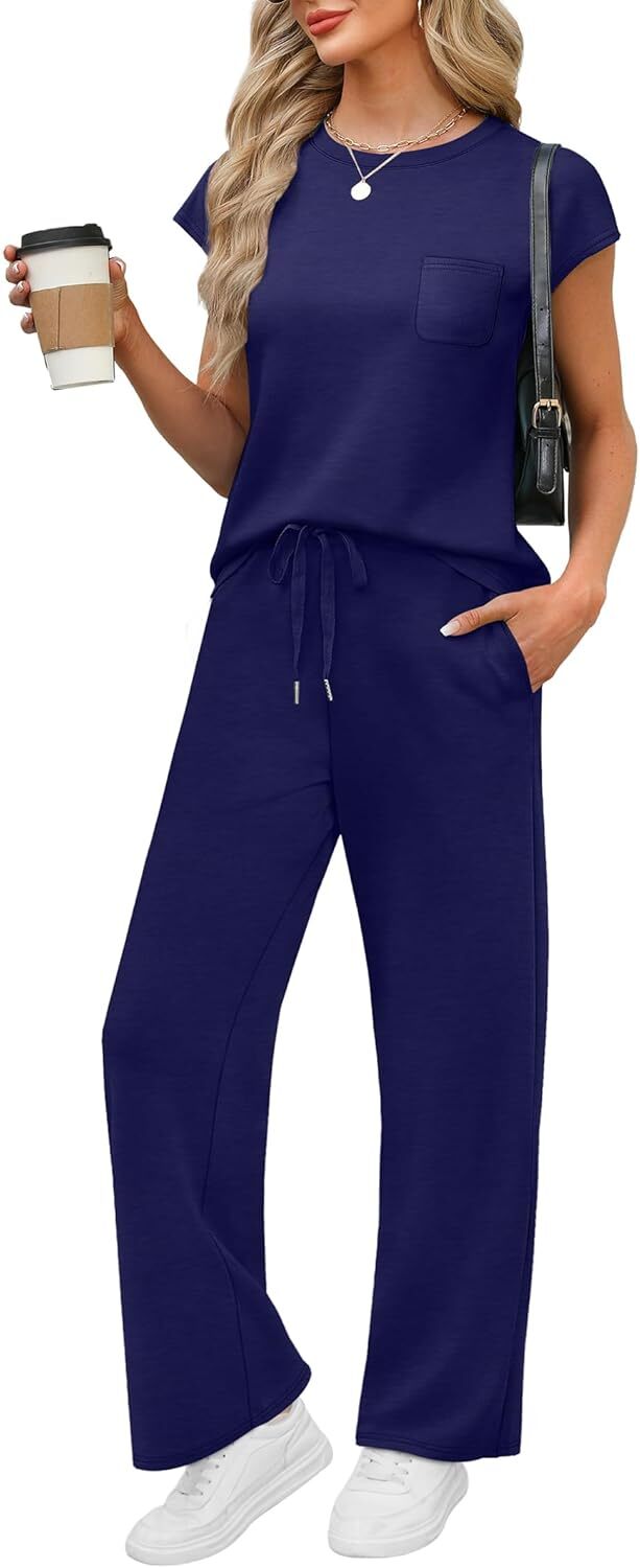 🔥 Hot selling model-2 Piece Sets for Women Casual Summer Travel Vacation Outfits Cap Sleeve Lounge Set