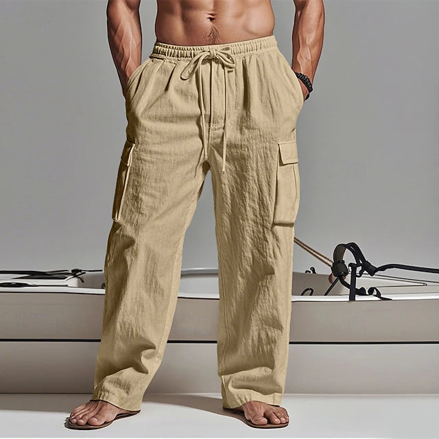 š„Men's Cargo Pants Trousers Summer Pants Beach Pants Gauze Pants Drawstring Elastic Waist Multi Pocket Plain Comfort Breathable Outdoor Daily Holiday Fashion Classic