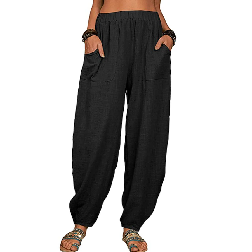 Women's Cotton Linen Pants Baggy Pants Harem Pants Comfort Solid Color Pocket Elastic Waist Causal