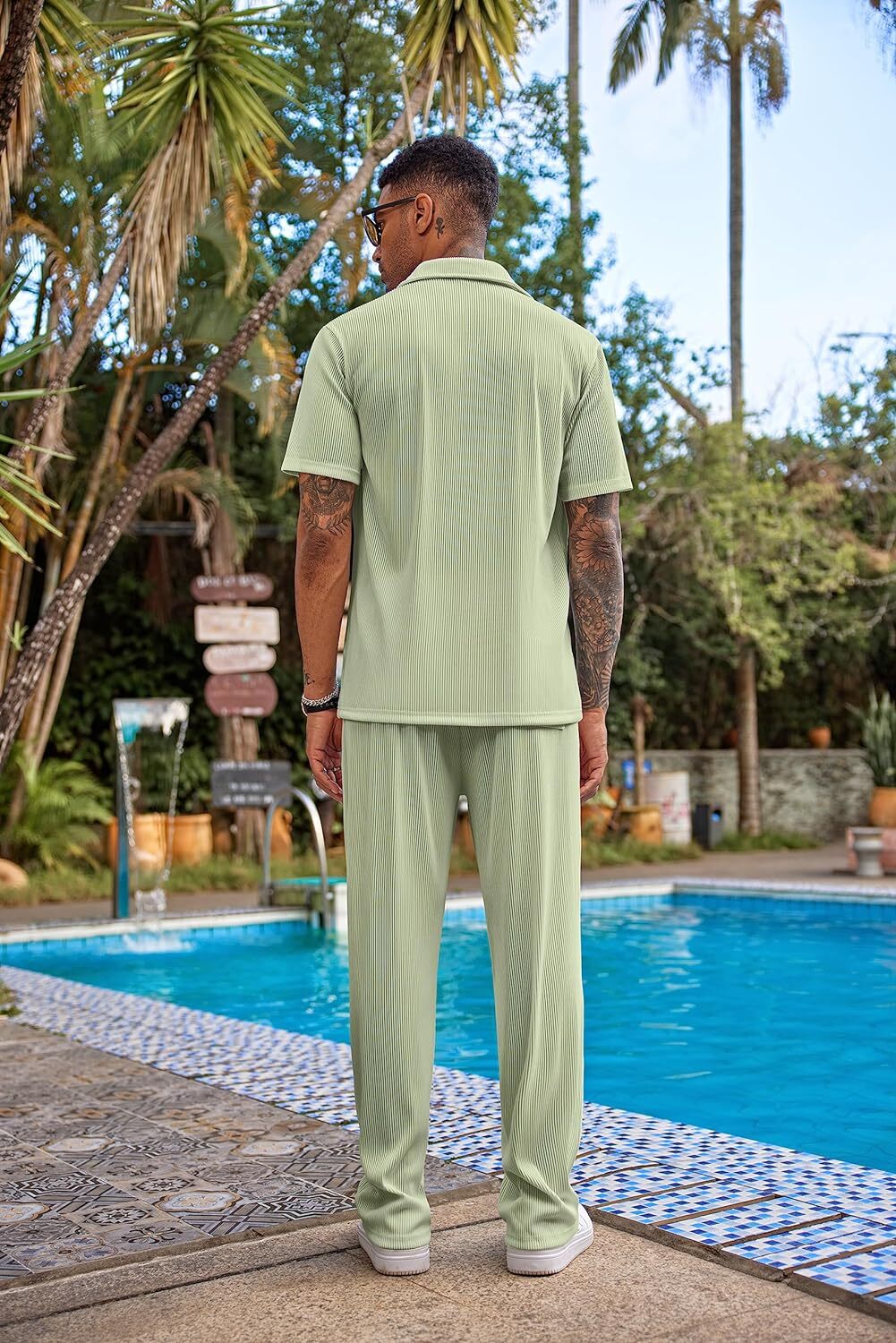 Men's 2 Piece Outfit Casual Short Sleeve Button Down Shirt Beach Summer Loose Pant Sets