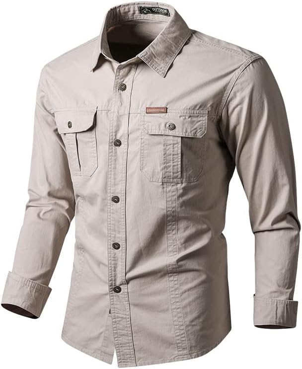 Military Cargo Shirts Men Spring Autumn Cotton Casual Slim Fit Tops Outdoor Long Sleeve Tactical Shirt