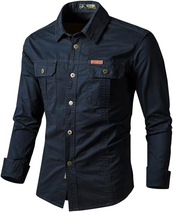 Military Cargo Shirts Men Spring Autumn Cotton Casual Slim Fit Tops Outdoor Long Sleeve Tactical Shirt