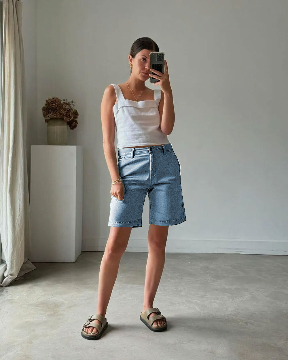 Solid Mid Waist Mid Thigh Shorts🔥🔥